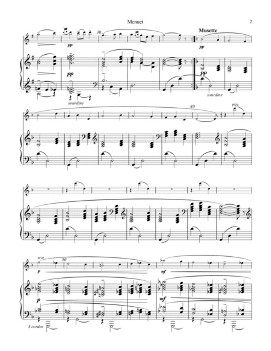 Menuet from Le tombeau de Couperin for flute or violin and piano Flute scores gallery preview page 3