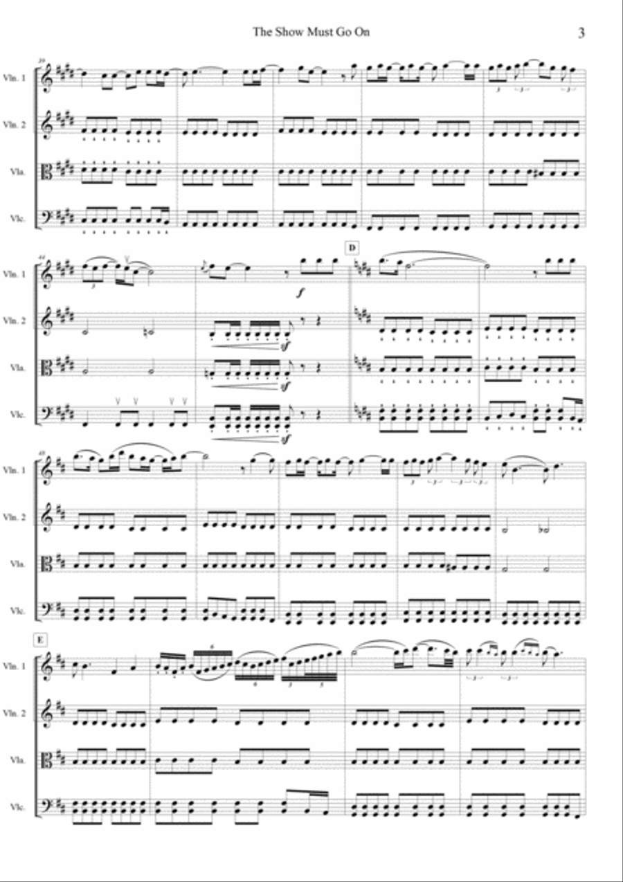 The Show Must Go On String Quartet scores gallery preview page 3