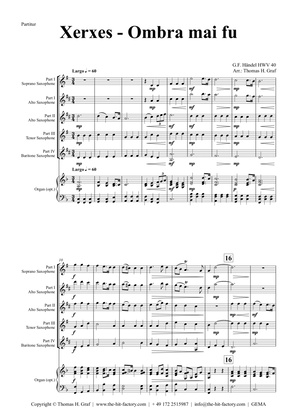 Book cover for Xerxes Largo - Ombra mai fu - Saxophone Quartet