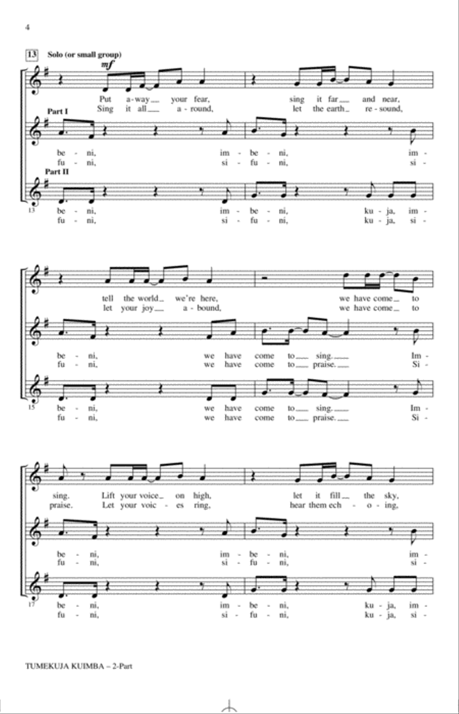 Tumekuja Kuimba (We Have Come To Sing!) A Cappella scores gallery preview page 2