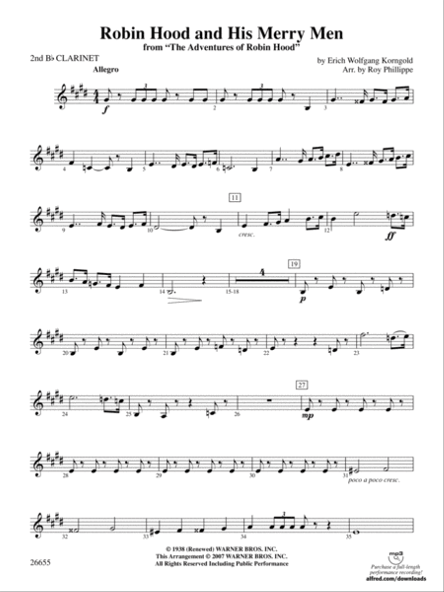 Robin Hood and His Merry Men: 2nd B-flat Clarinet Full Orchestra scores gallery preview page 1