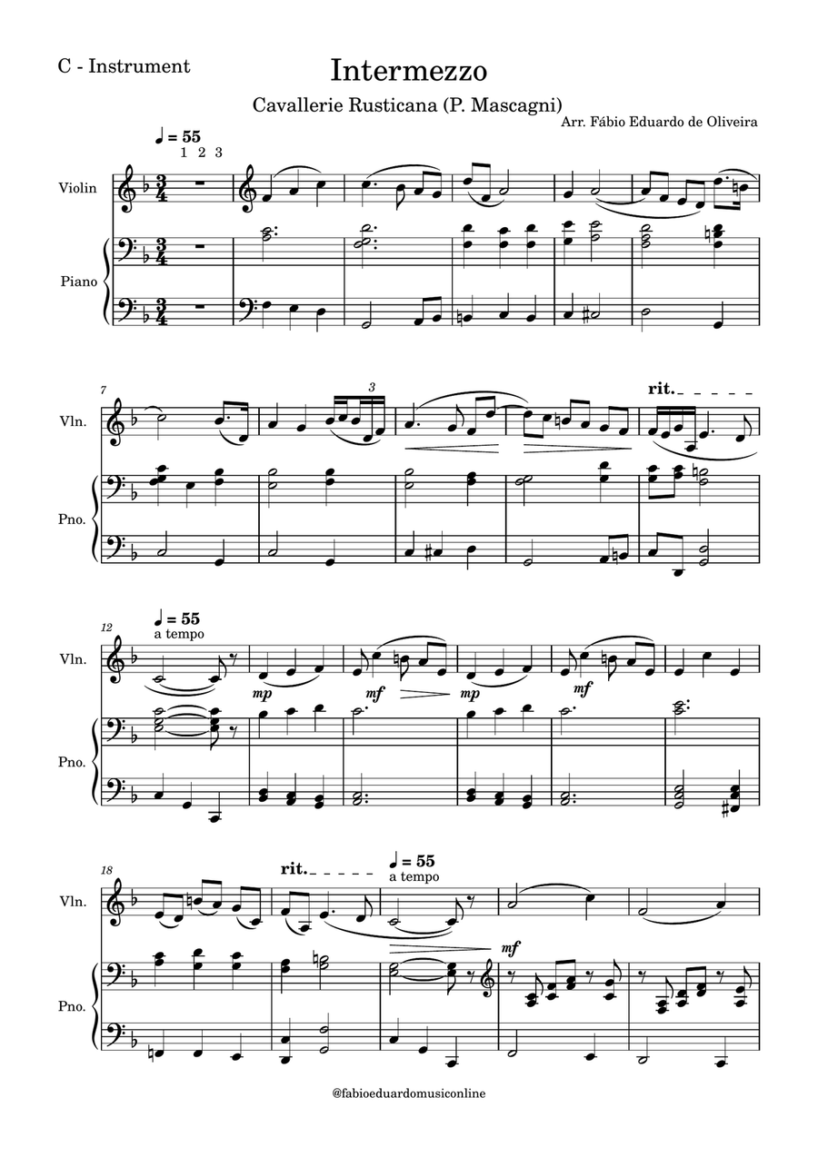 Intermezzo (Cavalleria Rusticana) - FREE Mp3 Playback + PDF Solo and Piano Parts Violin Solo scores gallery preview page 2