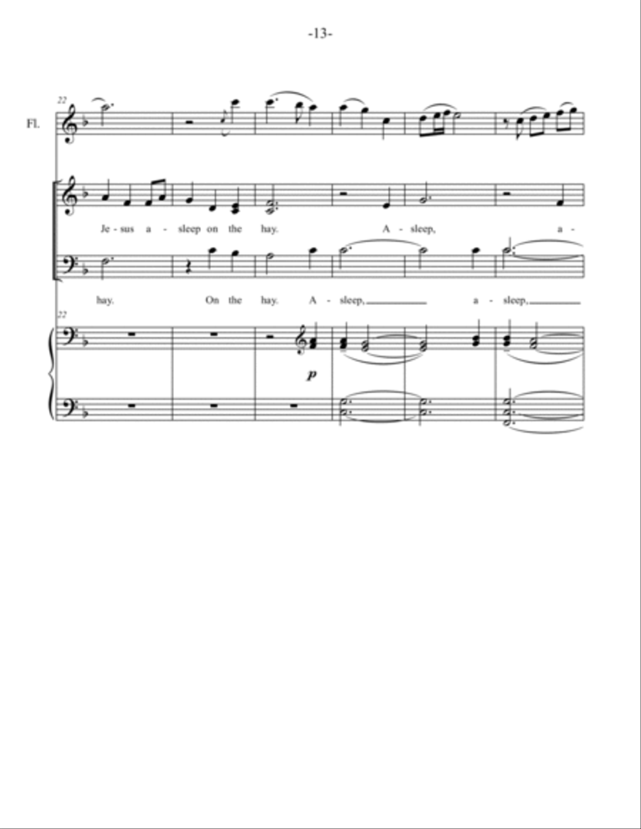 Away in a Manger for SSATB Choir, Piano and Flute Solo SSATB scores gallery preview page 3