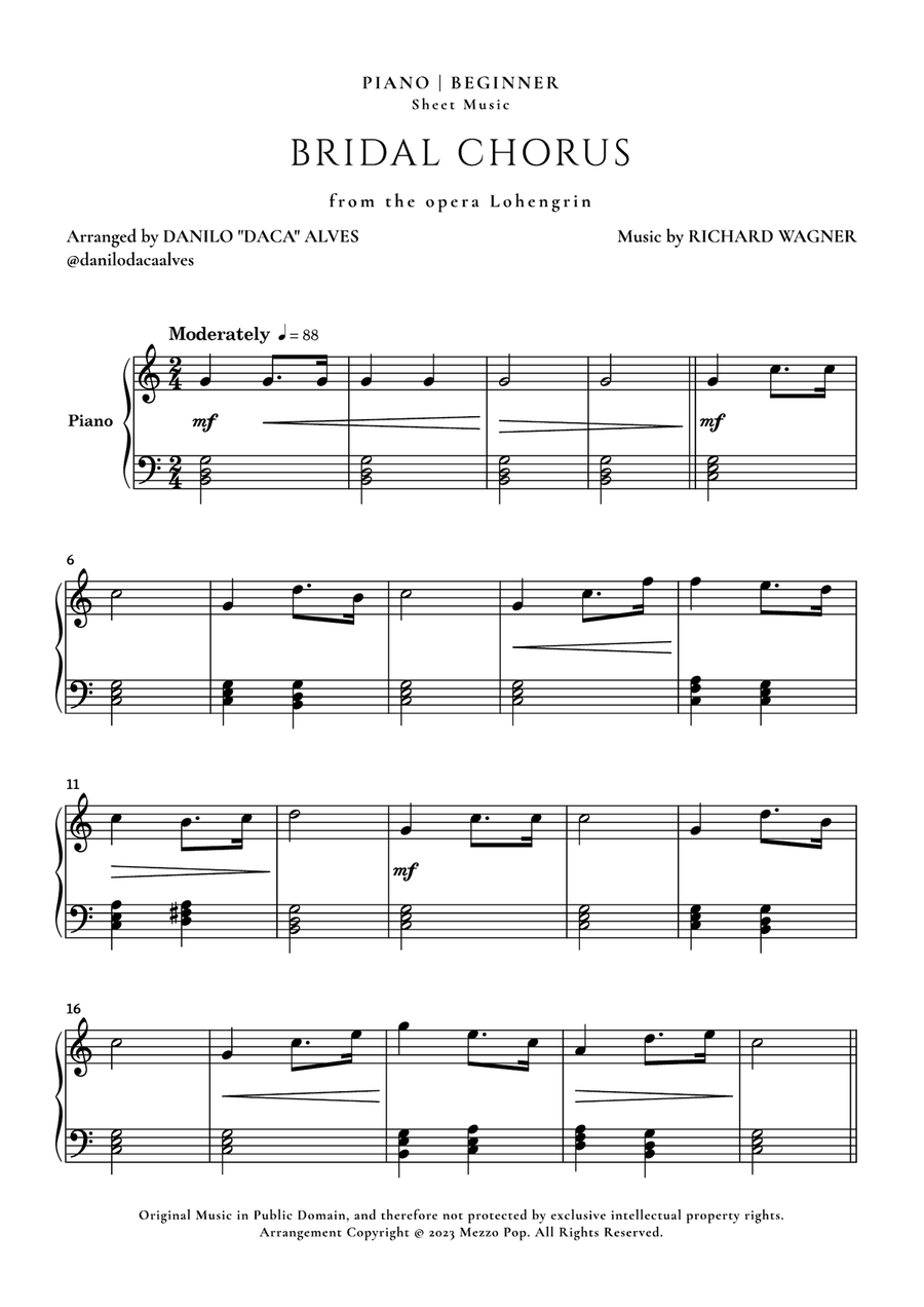 Bridal Chorus Easy Piano scores gallery preview page 1