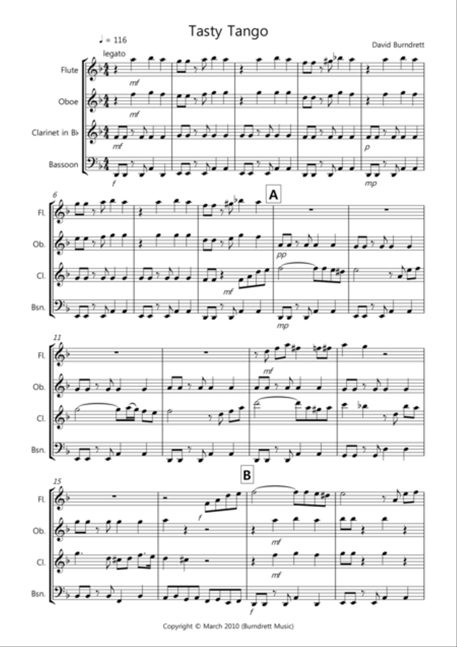 Tasty Tango for Wind Quartet Woodwind Quartet scores gallery preview page 1