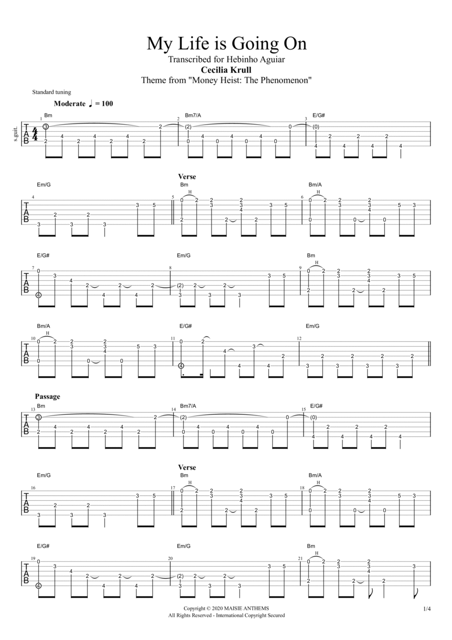 La Casa De Papel (my Life Is Going On) Electric Guitar scores gallery preview page 1