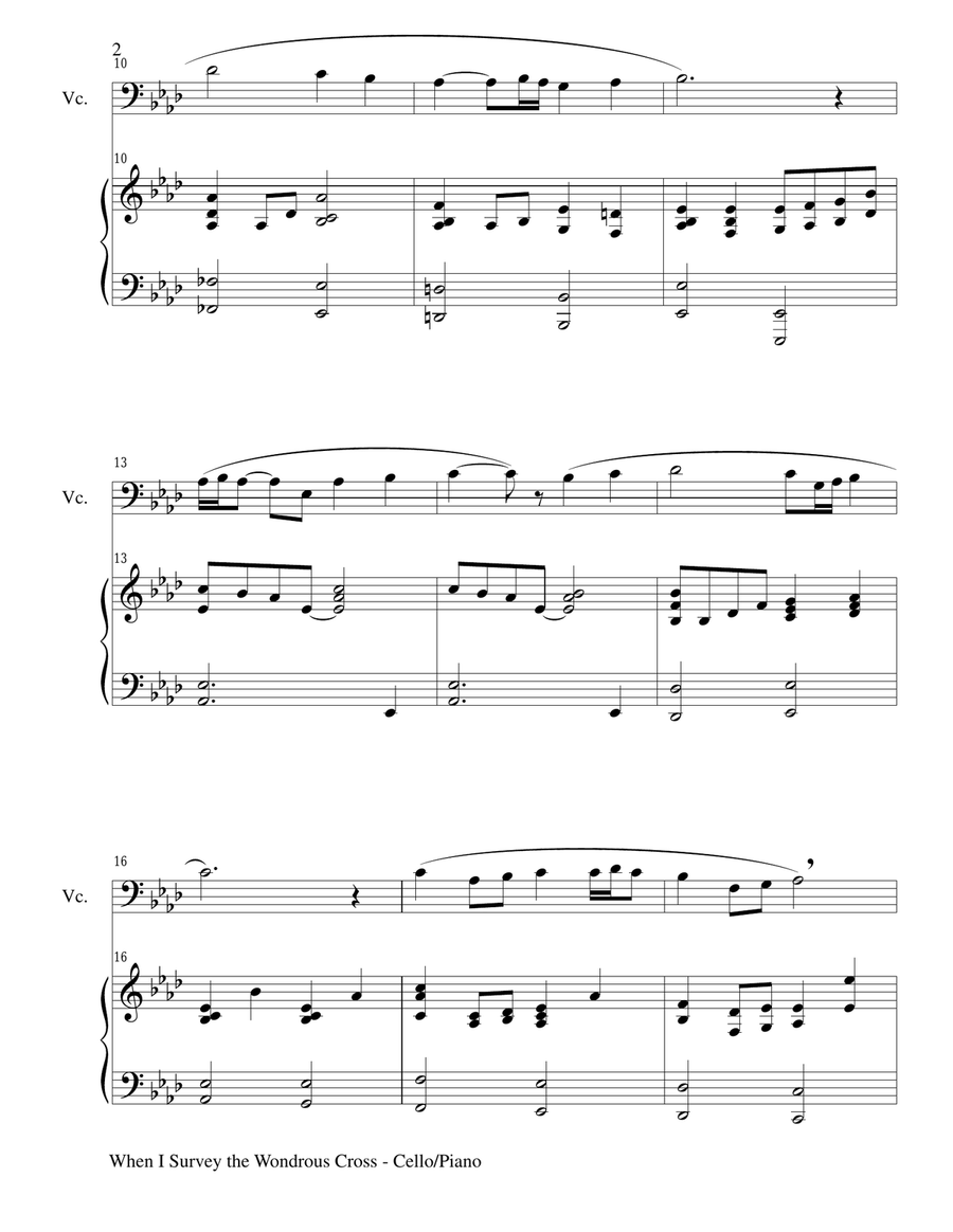 WHEN I SURVEY THE WONDROUS CROSS (Cello/Piano and Cello Part) Piano scores gallery preview page 2