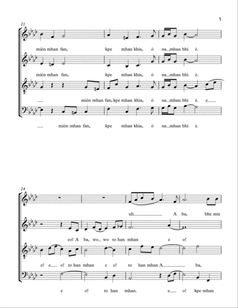 Tohan Mhan Aba. (Esan song) A Prayer to God, for Mercy on the whole World. 4-Part scores gallery preview page 5