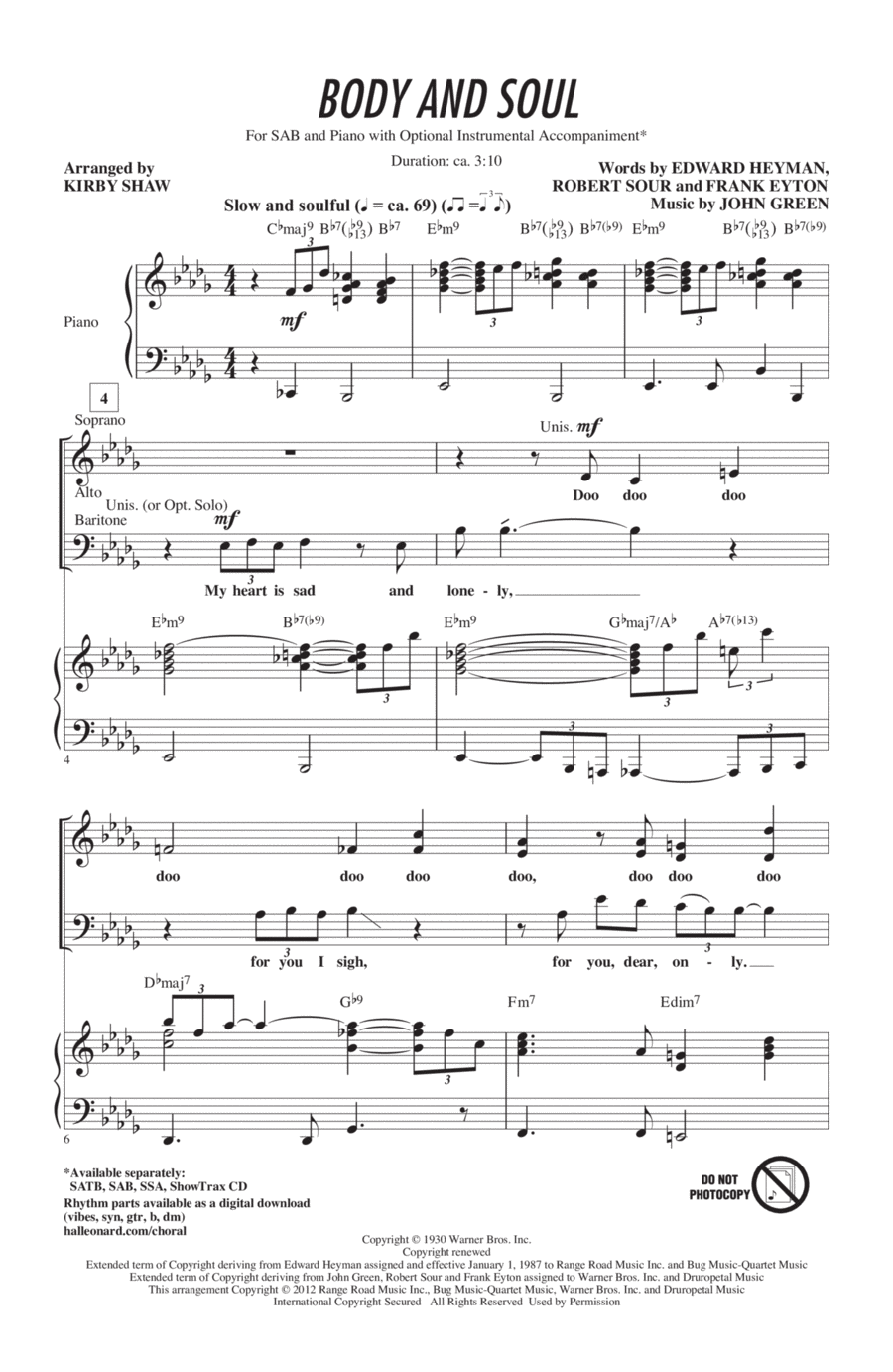 Body And Soul 3-Part scores gallery preview page 1