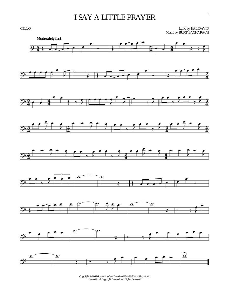 I Say A Little Prayer Cello Solo scores gallery preview page 1