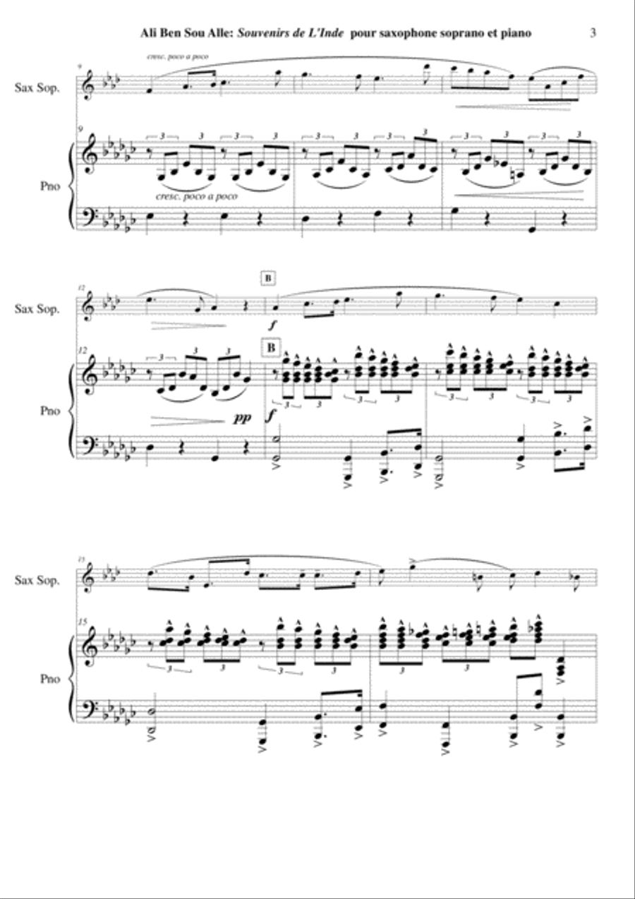 Ali Ben Sou Alle :Souvenirs de l'Inde Andante, Air Malabar varié et Polonnaise for soprano saxophone Soprano Saxophone scores gallery preview page 3