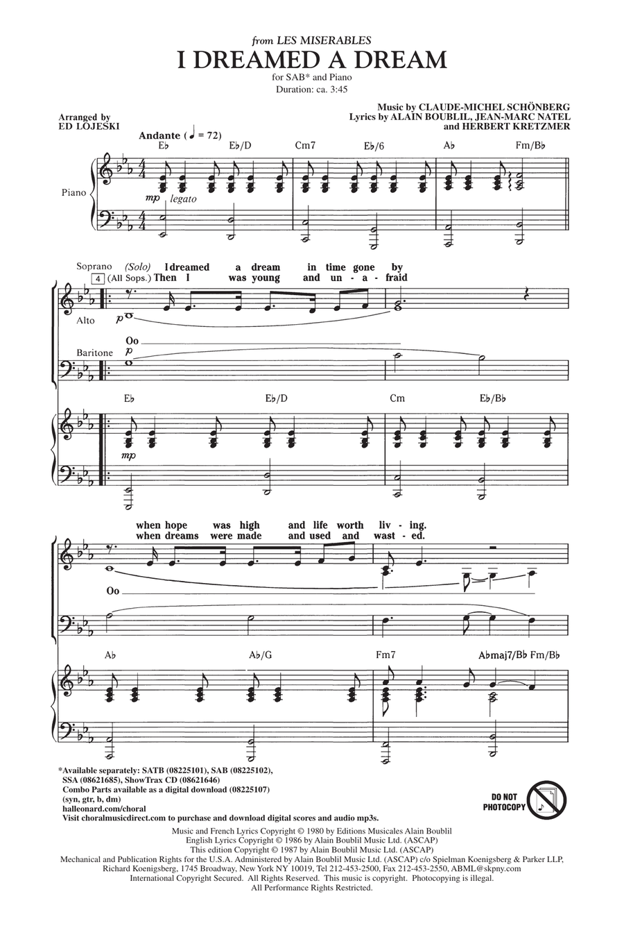I Dreamed A Dream (from Les Miserables) (arr. Ed Lojeski) 3-Part scores gallery preview page 1