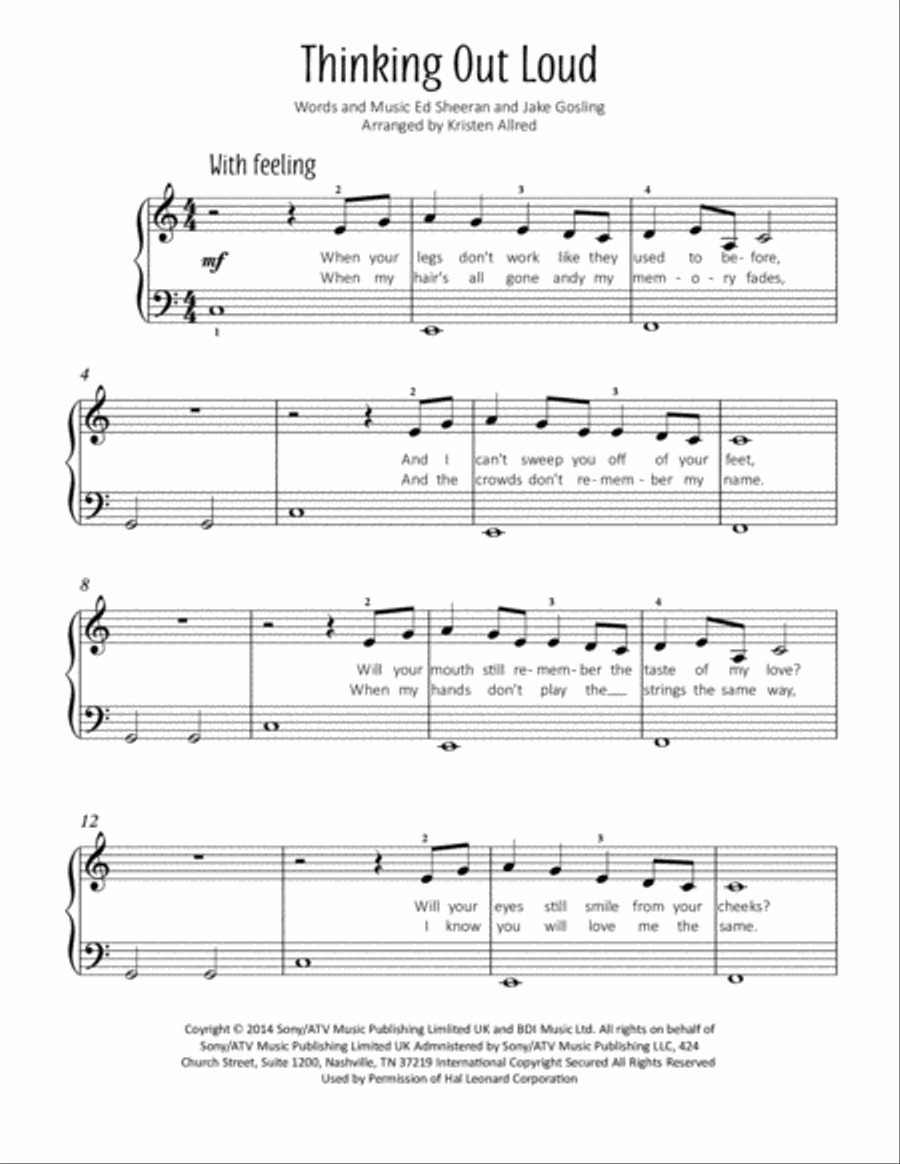 Thinking Out Loud Easy Piano scores gallery preview page 1