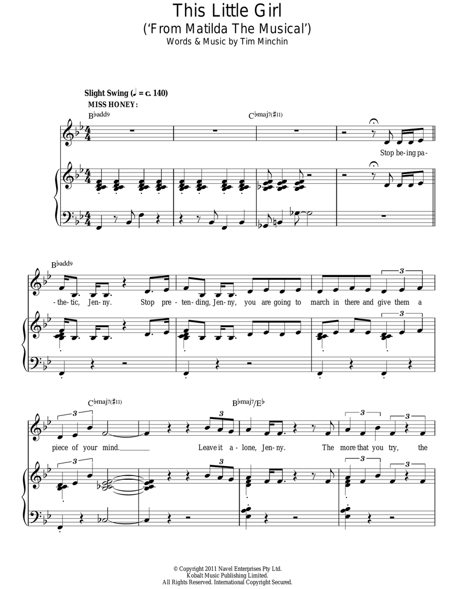 This Little Girl (from Matilda The Musical) Piano, Vocal scores gallery preview page 1