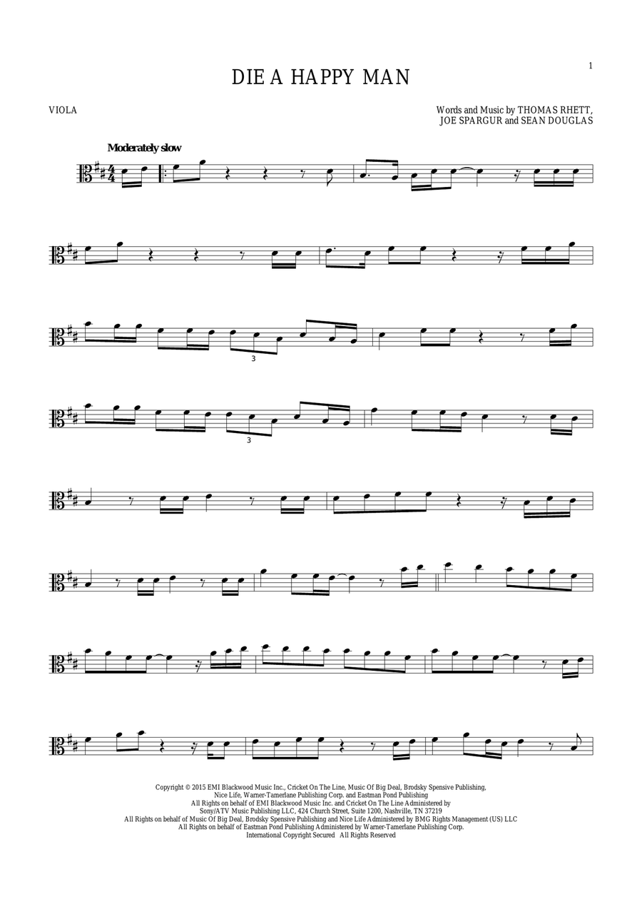 Die A Happy Man Die A Happy Man Viola Solo scores gallery preview page 1