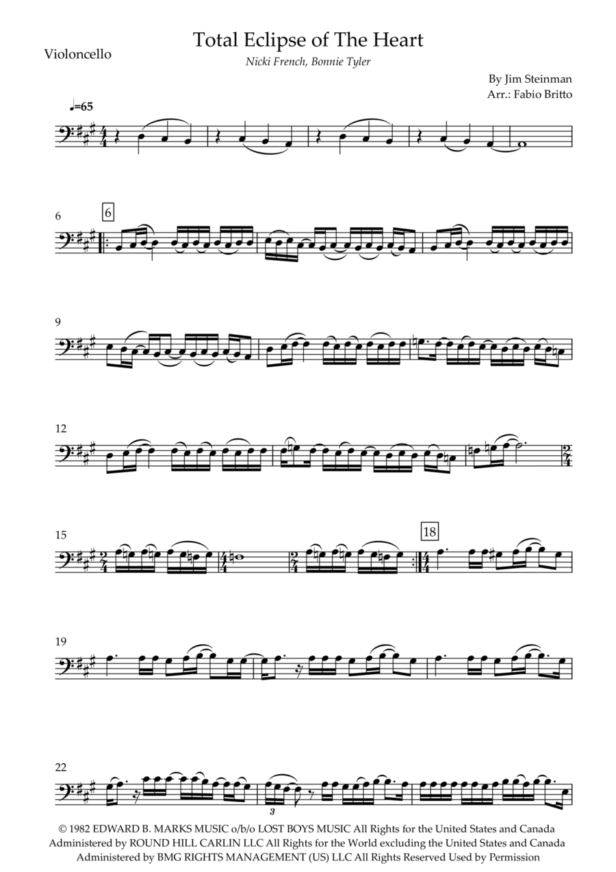 Total Eclipse Of The Heart Cello Solo scores gallery preview page 1