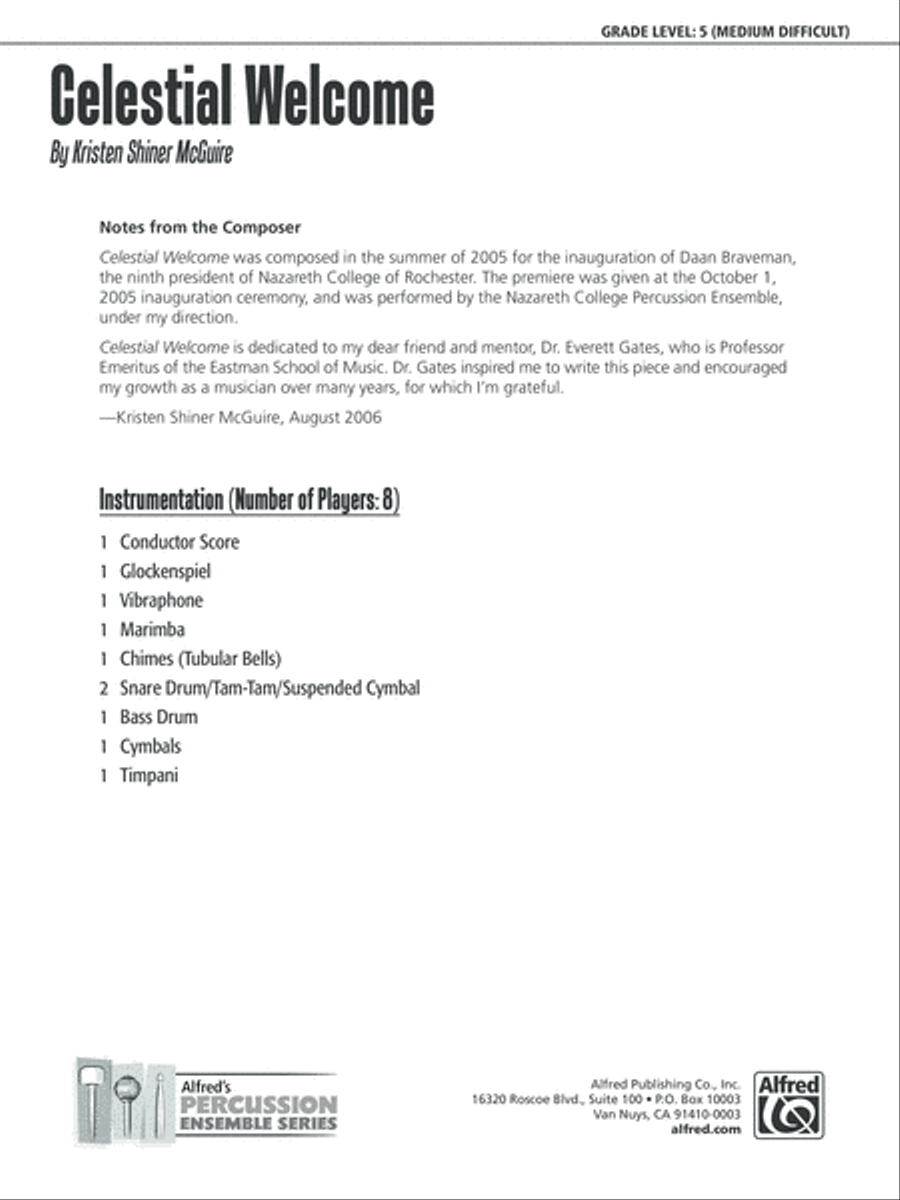 Celestial Welcome: Score Percussion Ensemble scores gallery preview page 1