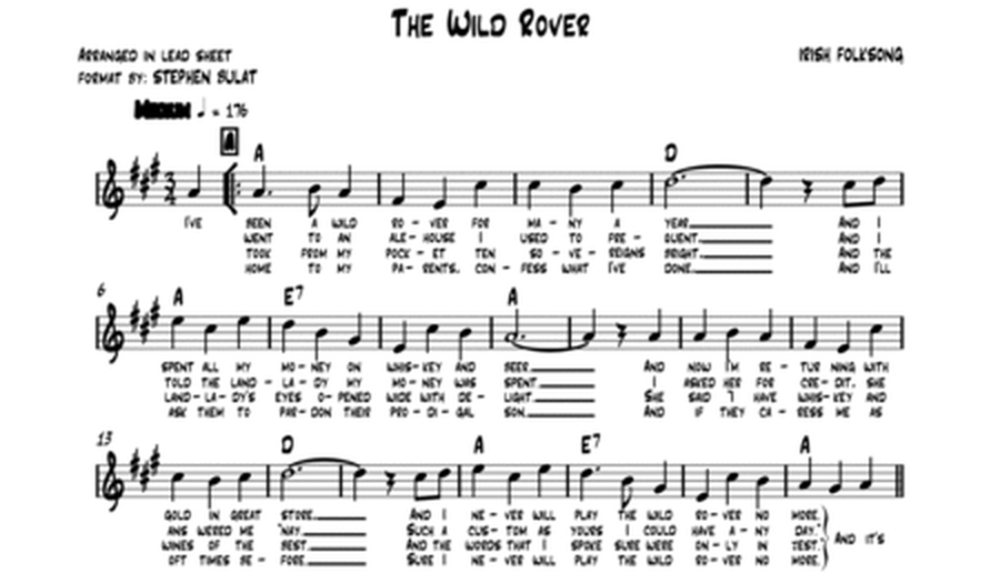 The Wild Rover (Irish Folk Song) - Lead sheet (key of A)
