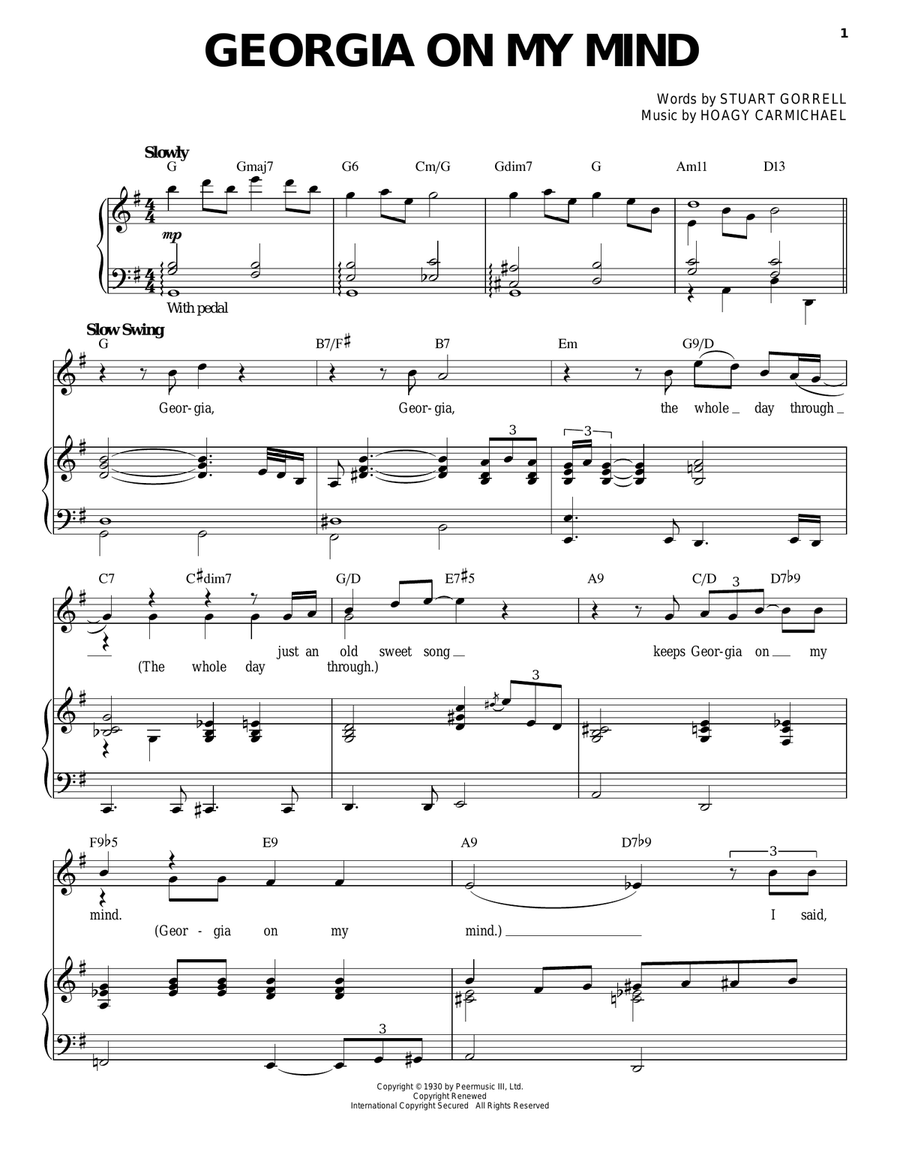 Georgia On My Mind Piano, Vocal scores gallery preview page 1