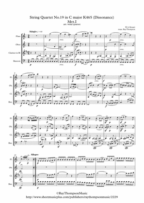 Book cover for Mozart: String Quartet No.19 in C major K465 (Dissonance) Mvt.I Adagio/Allegro - wind quartet