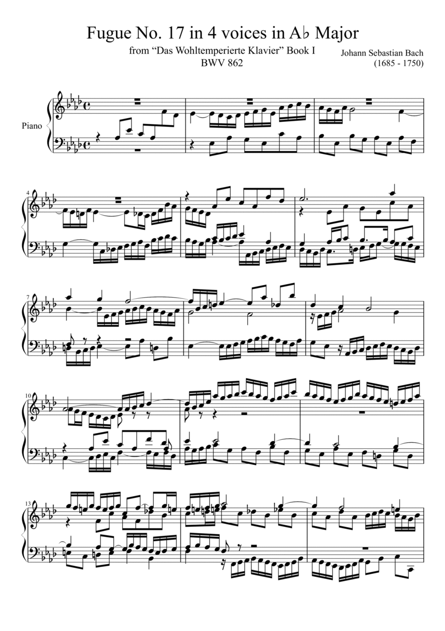 Fugue No. 17 BWV 862 in Ab Major Piano Solo scores gallery preview page 1