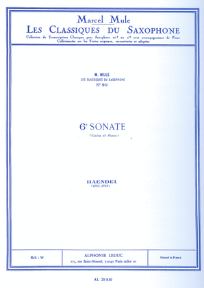 Book cover for 6e Sonate de Haendel [6th Sonate of Handel]