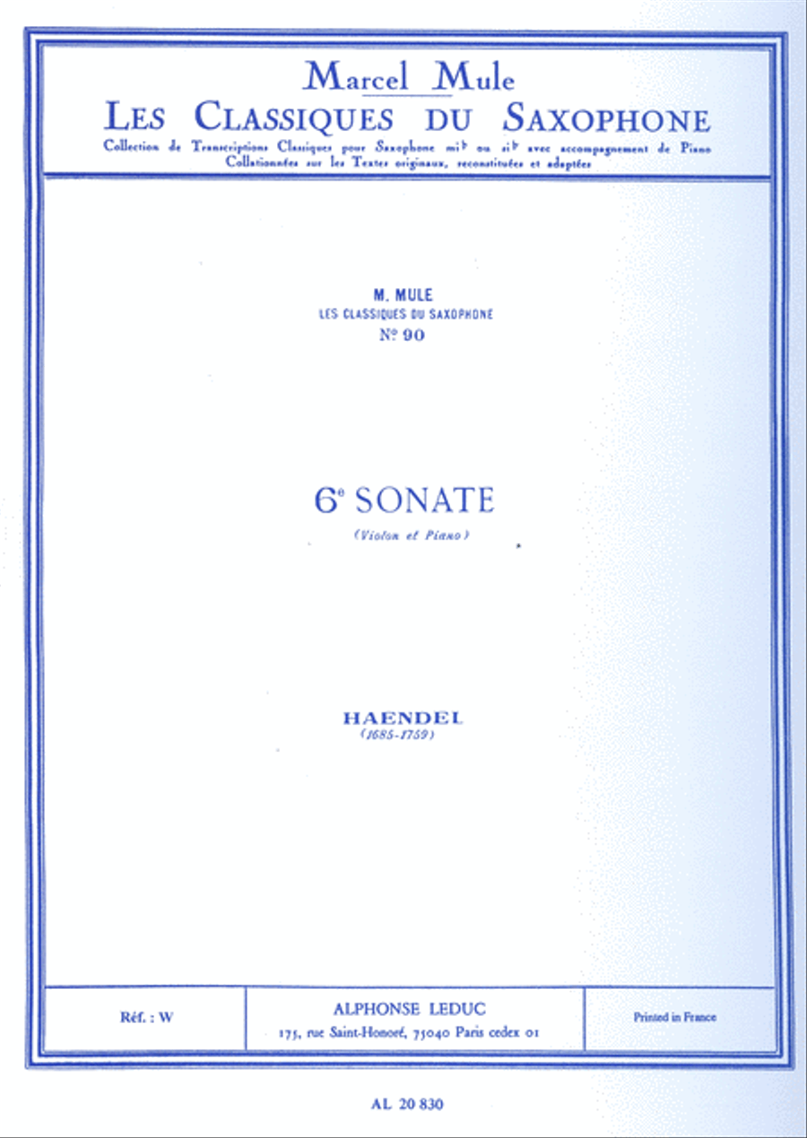 Book cover for 6e Sonate de Haendel [6th Sonate of Handel]