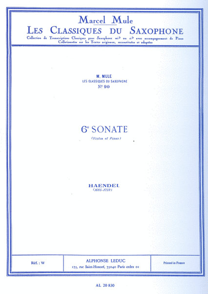6e Sonate de Haendel [6th Sonate of Handel]
