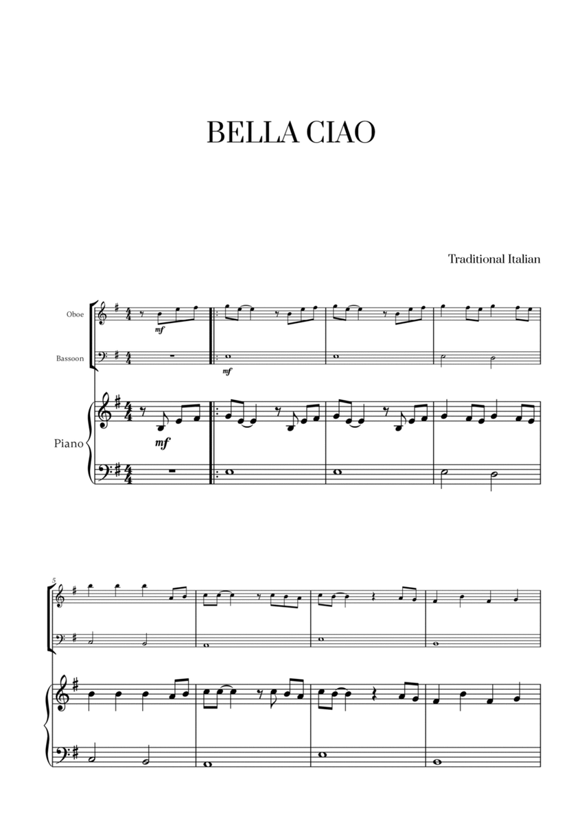 Bella Ciao for Oboe, Bassoon and Piano image number null