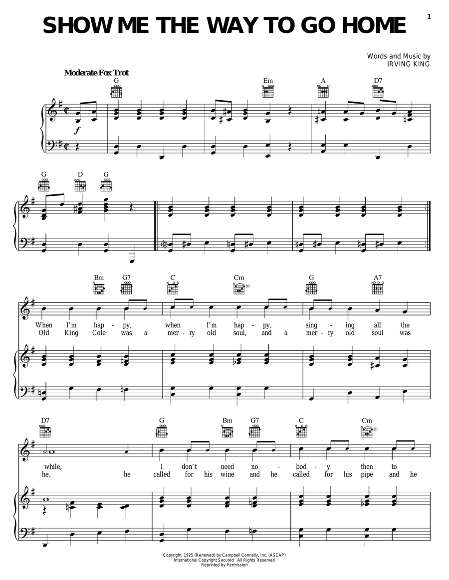Show Me The Way To Go Home Piano, Vocal, Guitar scores gallery preview page 1
