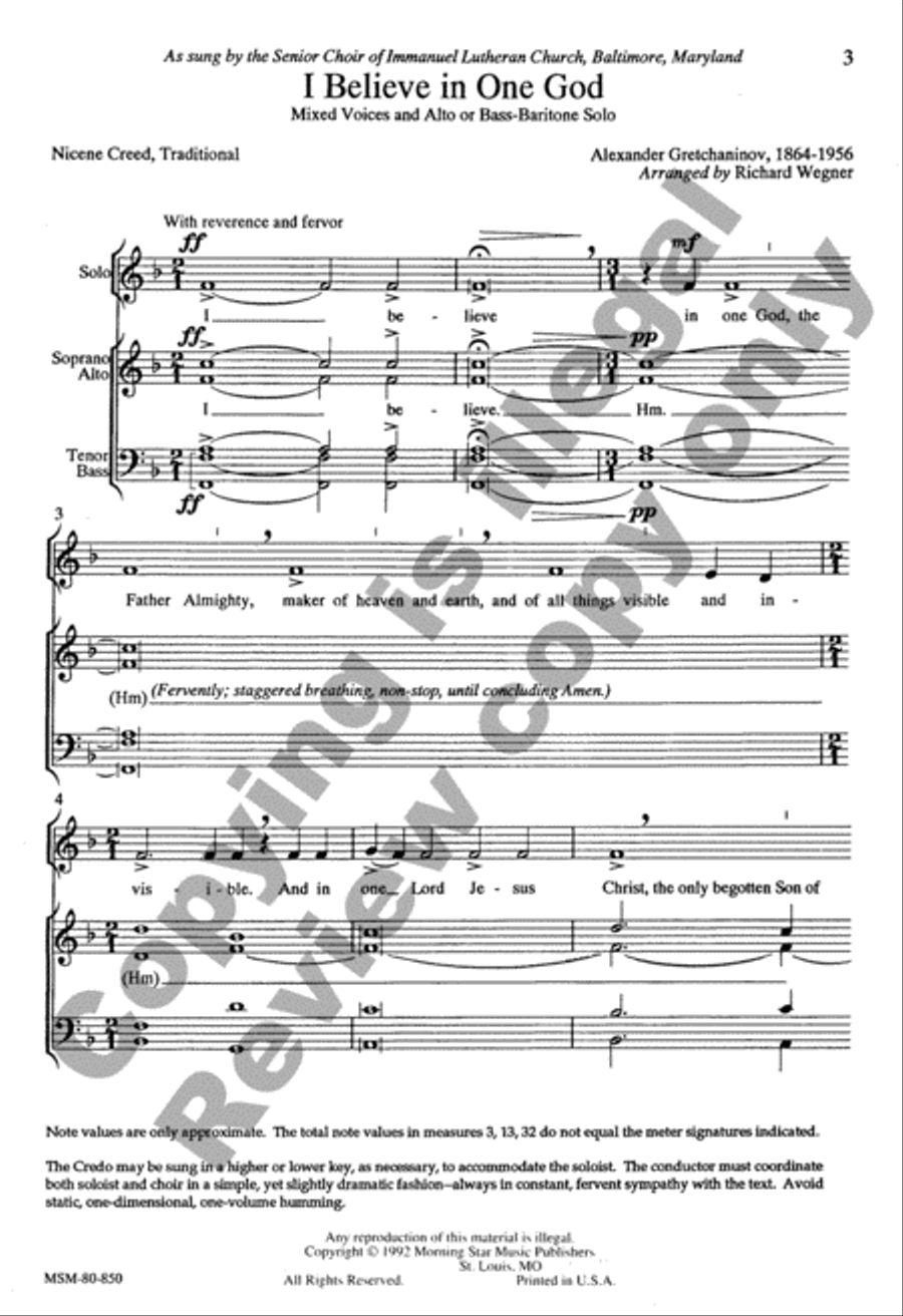 I Believe in One God (Nicene Creed) 4-Part scores gallery preview page 2