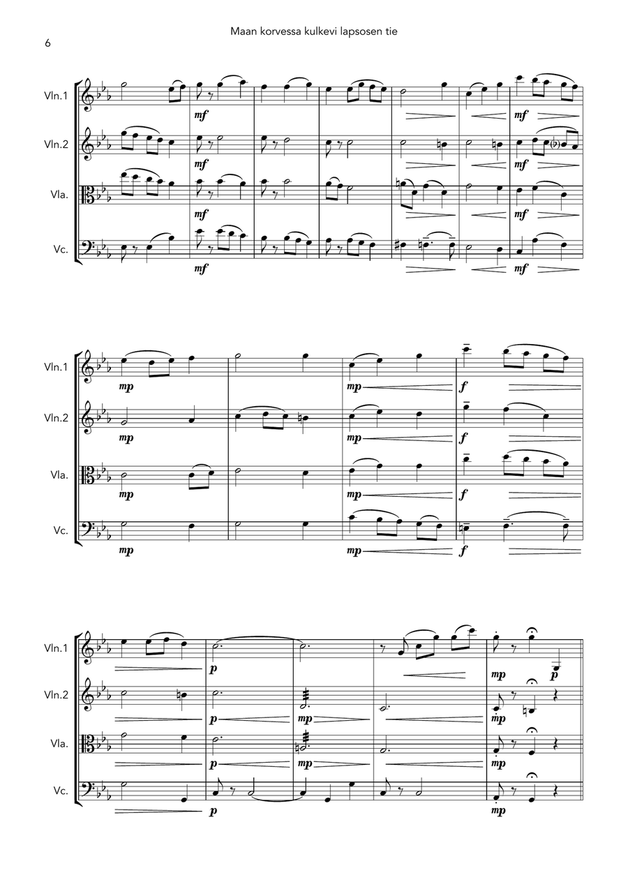 Maan korvessa kulkevi lapsosen tie String Quartet scores gallery preview page 6