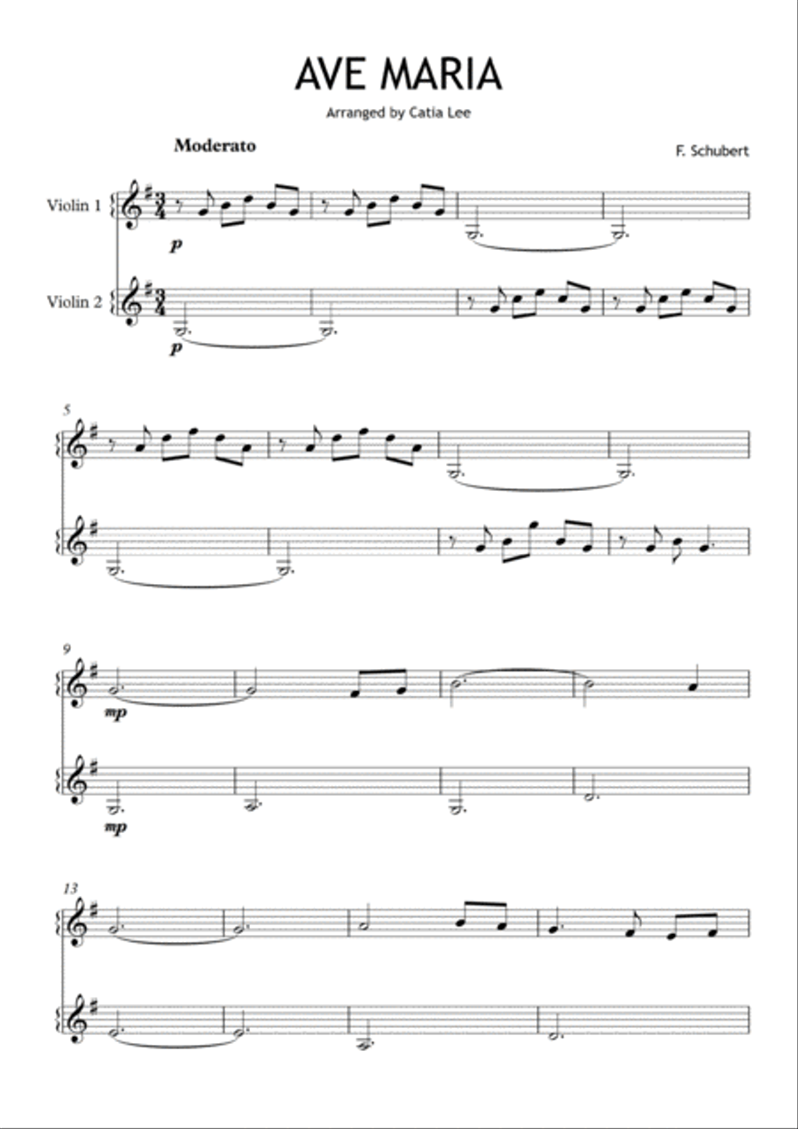Ave Maria - Schubert for Violin duet - G major String Duet scores gallery preview page 2