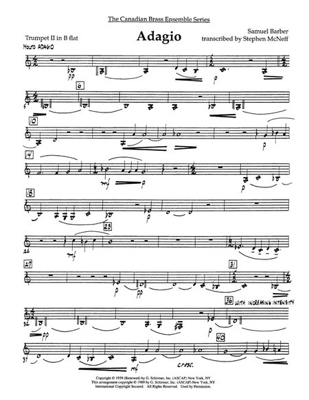 Adagio (Adagio For Strings) - Bb Trumpet 2 (Brass Quintet)