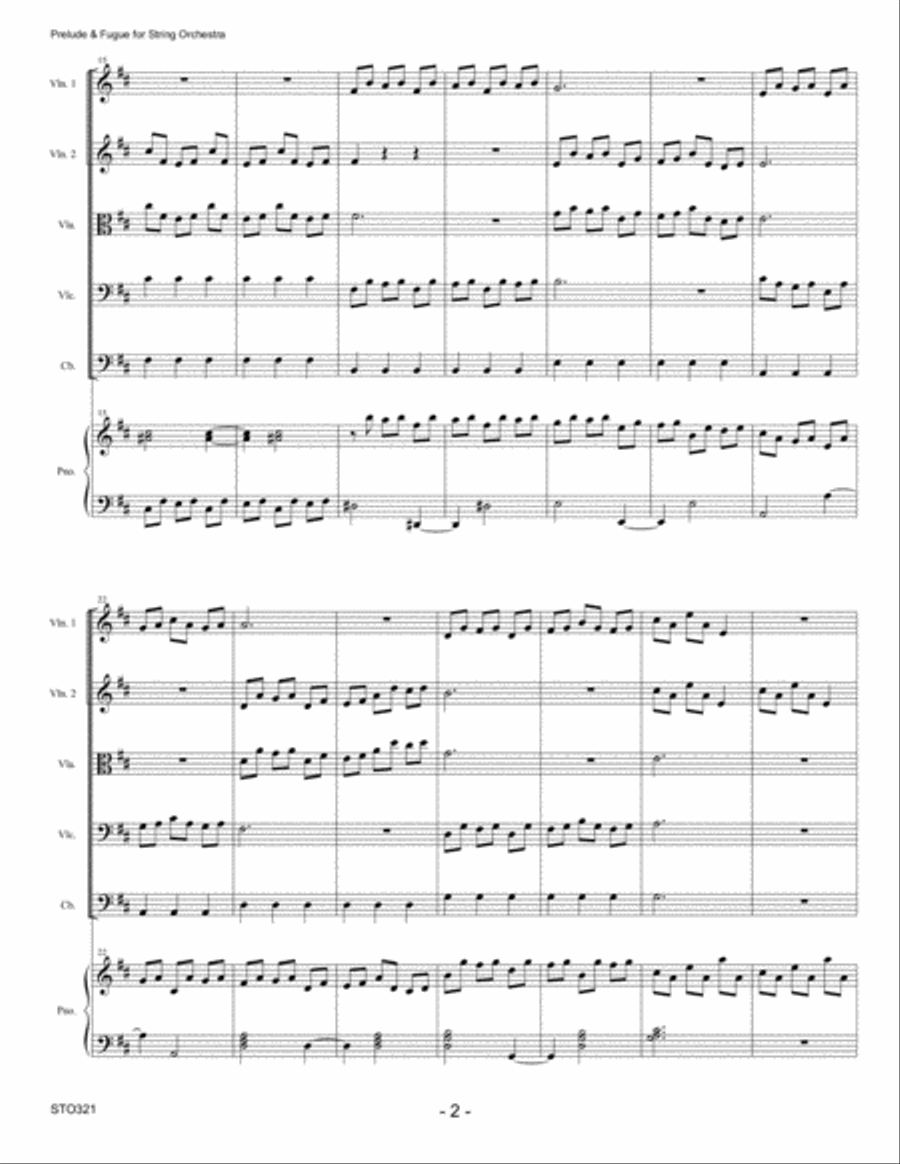 PRELUDE & FUGUE (Bach) for Intermediate STRING ORCHESTRA with Piano Accompaniment String Orchestra scores gallery preview page 2