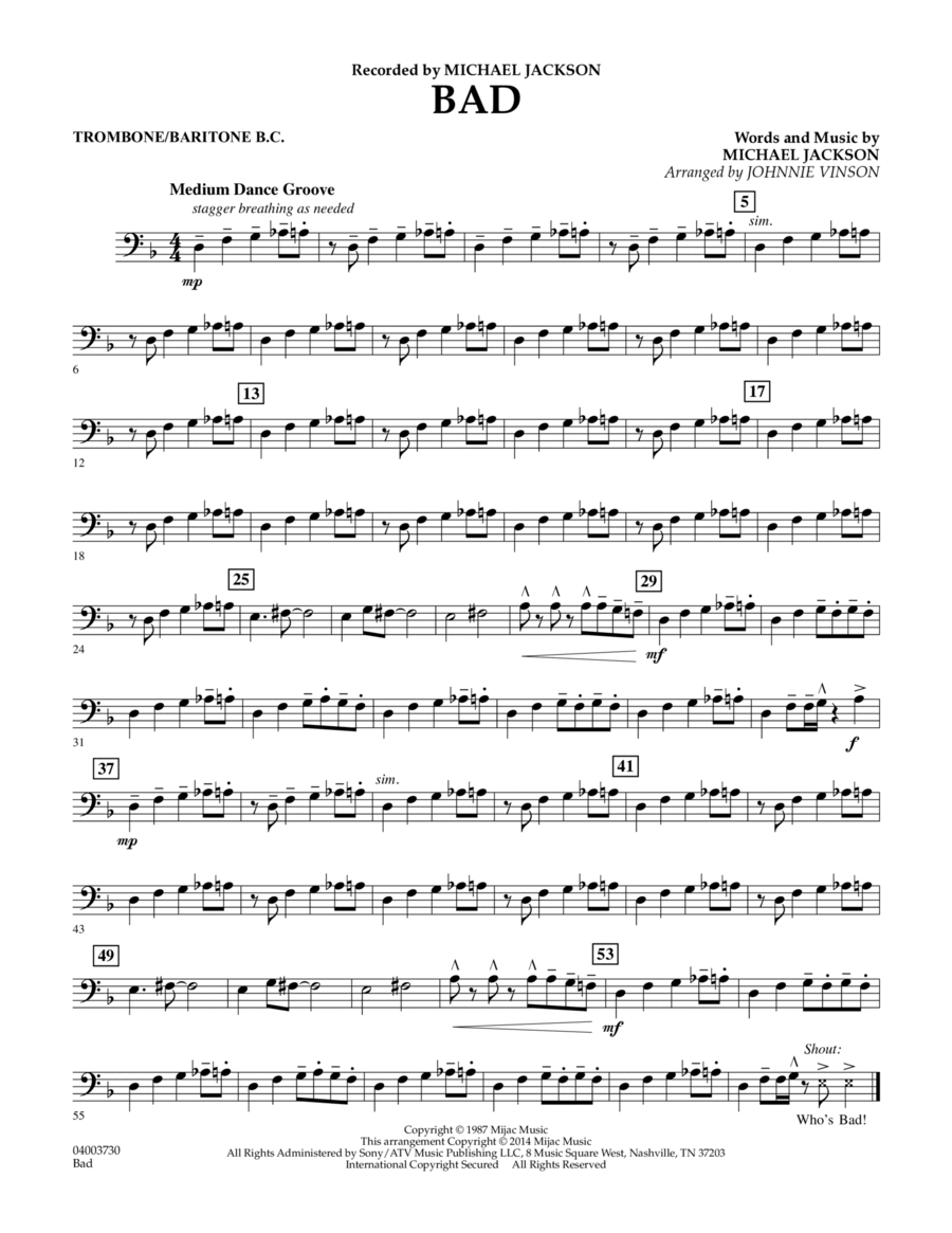 Bad - Trombone/Baritone B.C. Concert Band scores gallery preview page 1