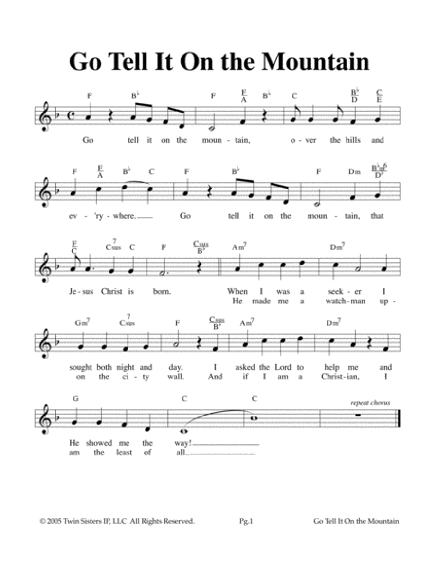 Go Tell It On The Mountain Voice scores gallery preview page 1