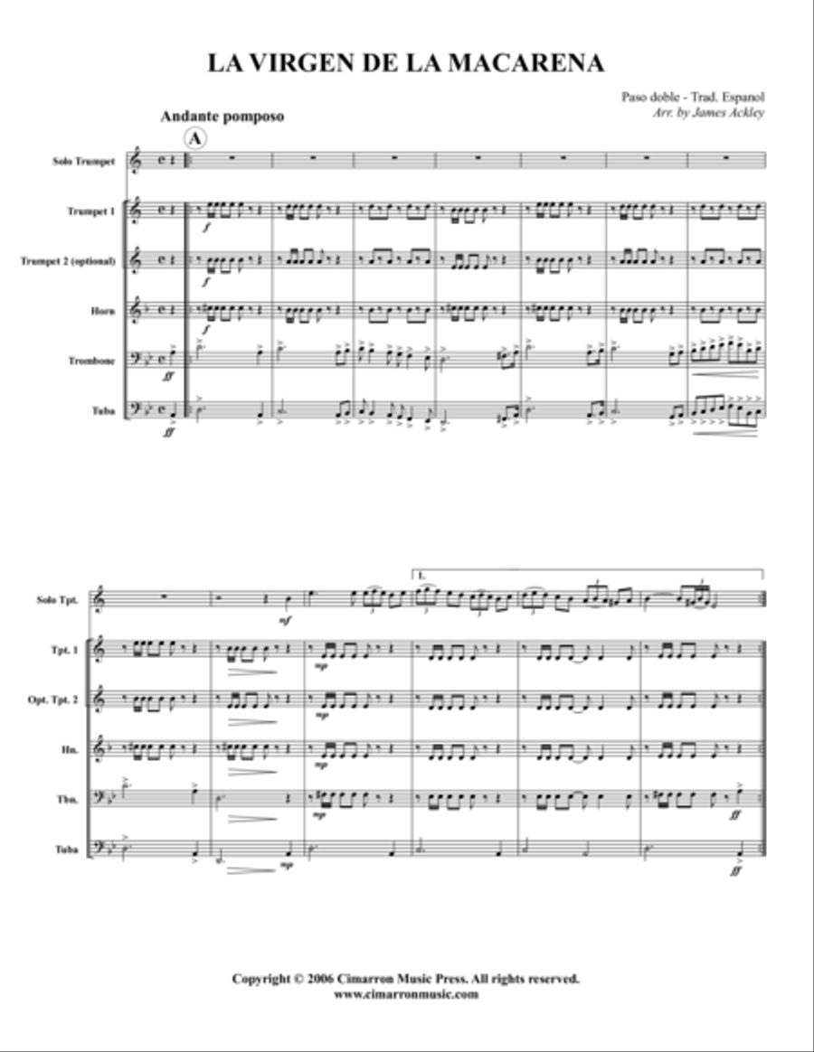 La Virgen de la Macarena La Virgen de la Macarena Brass Quintet scores gallery preview page 1