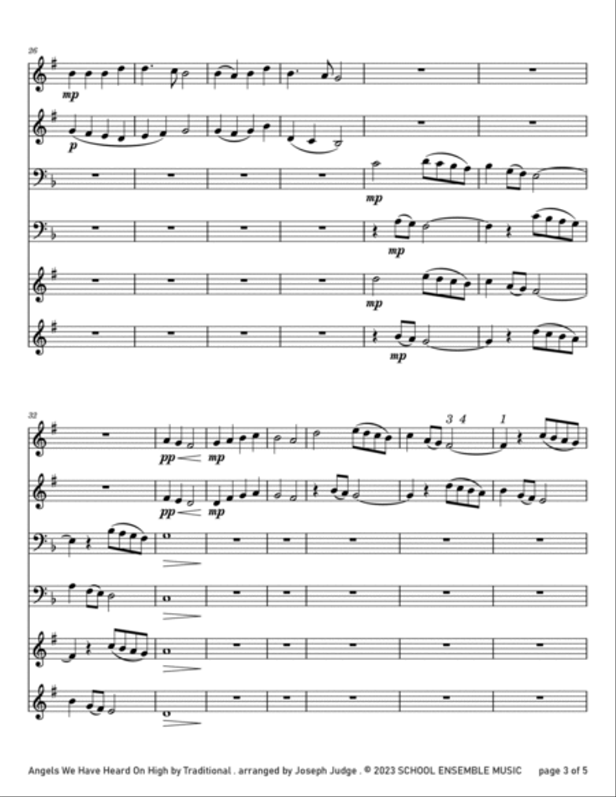 Angels We Have Heard On High for Brass Quartet in Schools Brass Quartet scores gallery preview page 3