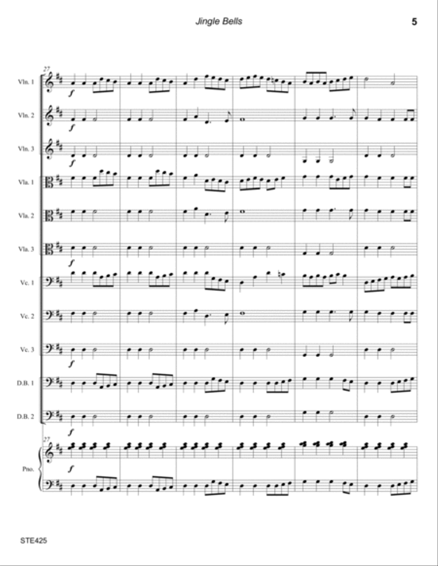 JINGLE BELLS - STRING ENSEMBLE or ELEMENTARY ORCHESTRA Chamber Orchestra scores gallery preview page 5