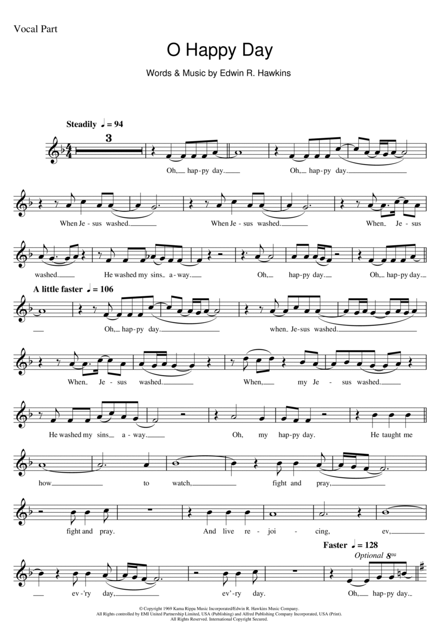 Oh Happy Day Piano scores gallery preview page 1