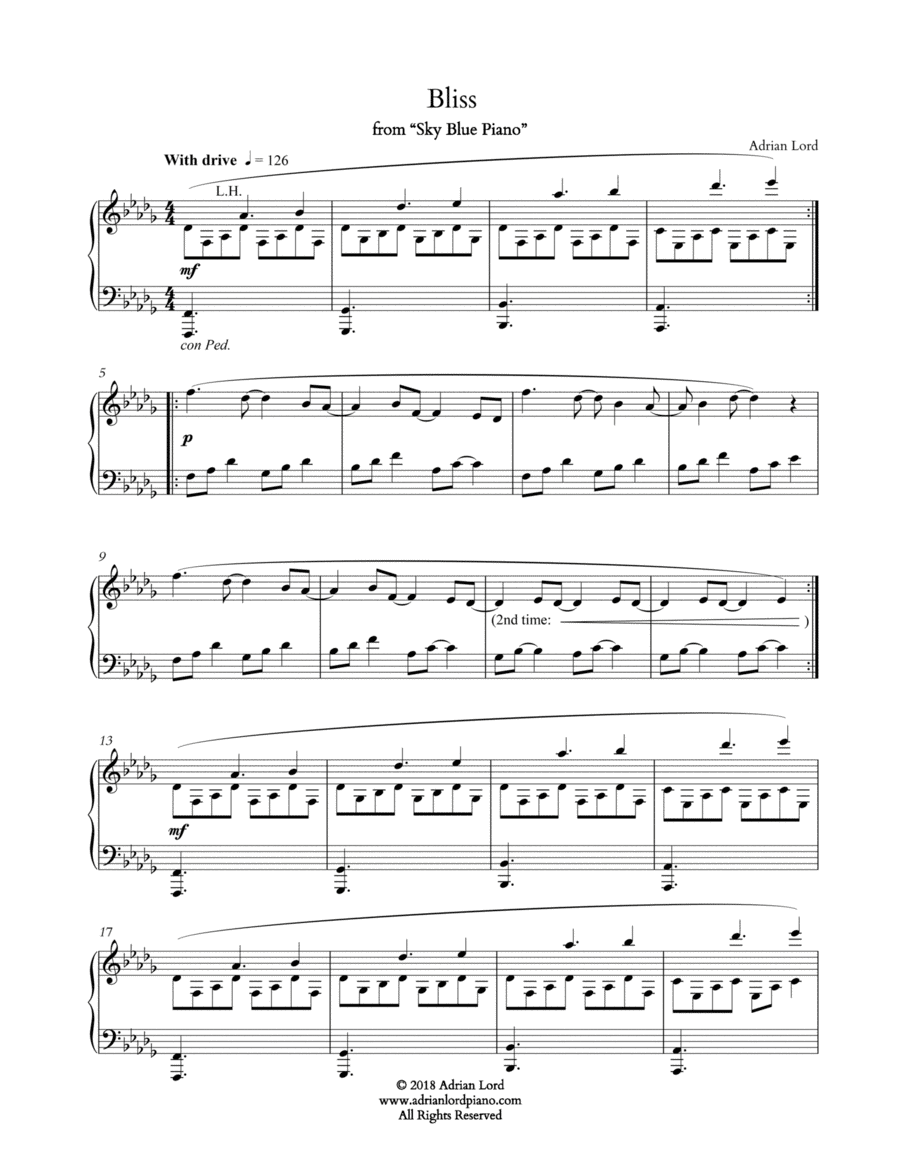 Bliss Piano Solo scores gallery preview page 1