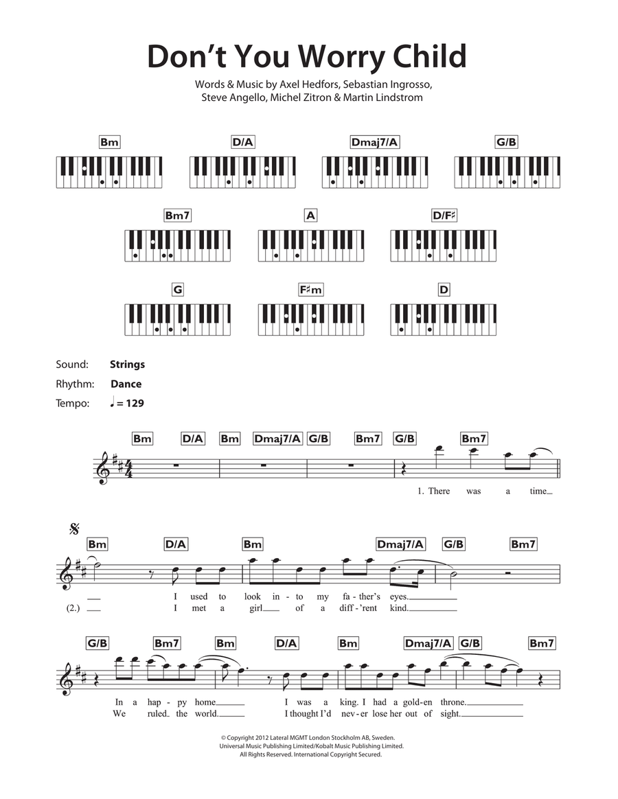 Don't You Worry Child Don't You Worry Child Piano Solo scores gallery preview page 1