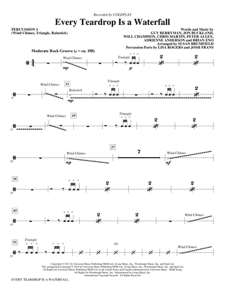 Book cover for Every Teardrop Is a Waterfall (arr. Susan Brumfield) - Percussion 1