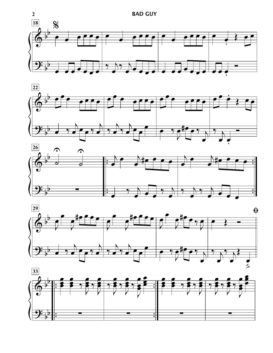Bad Guy Piano Solo scores gallery preview page 2