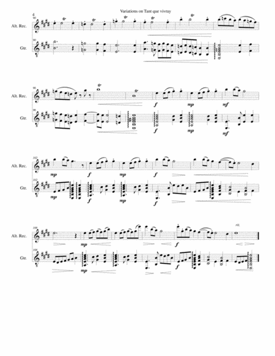 Variations on Tant que vivray for alto recorder and guitar image number null
