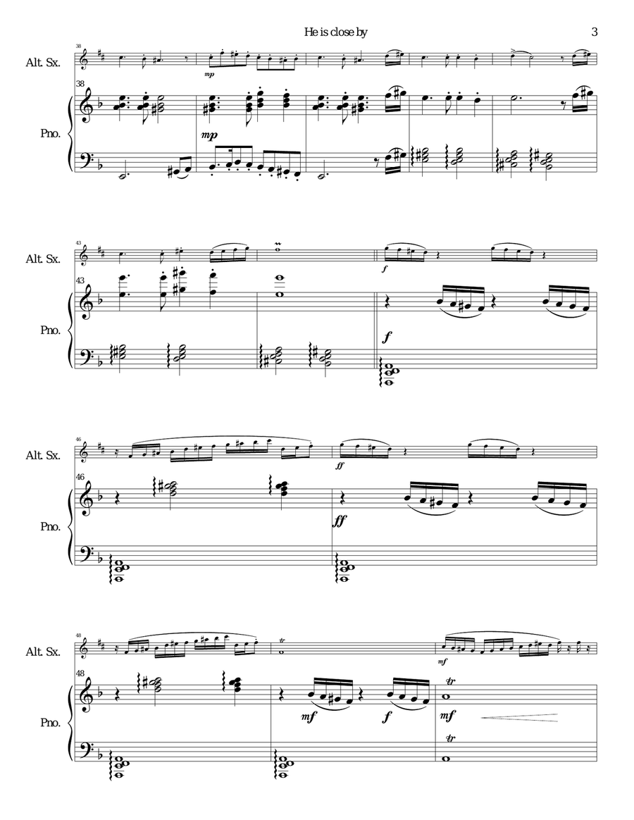 He is close by for alto saxophone and piano Alto Saxophone scores gallery preview page 3