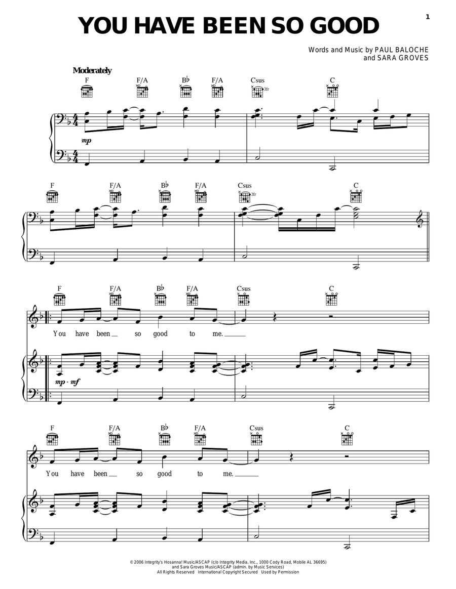 You Have Been So Good Piano, Vocal, Guitar scores gallery preview page 1