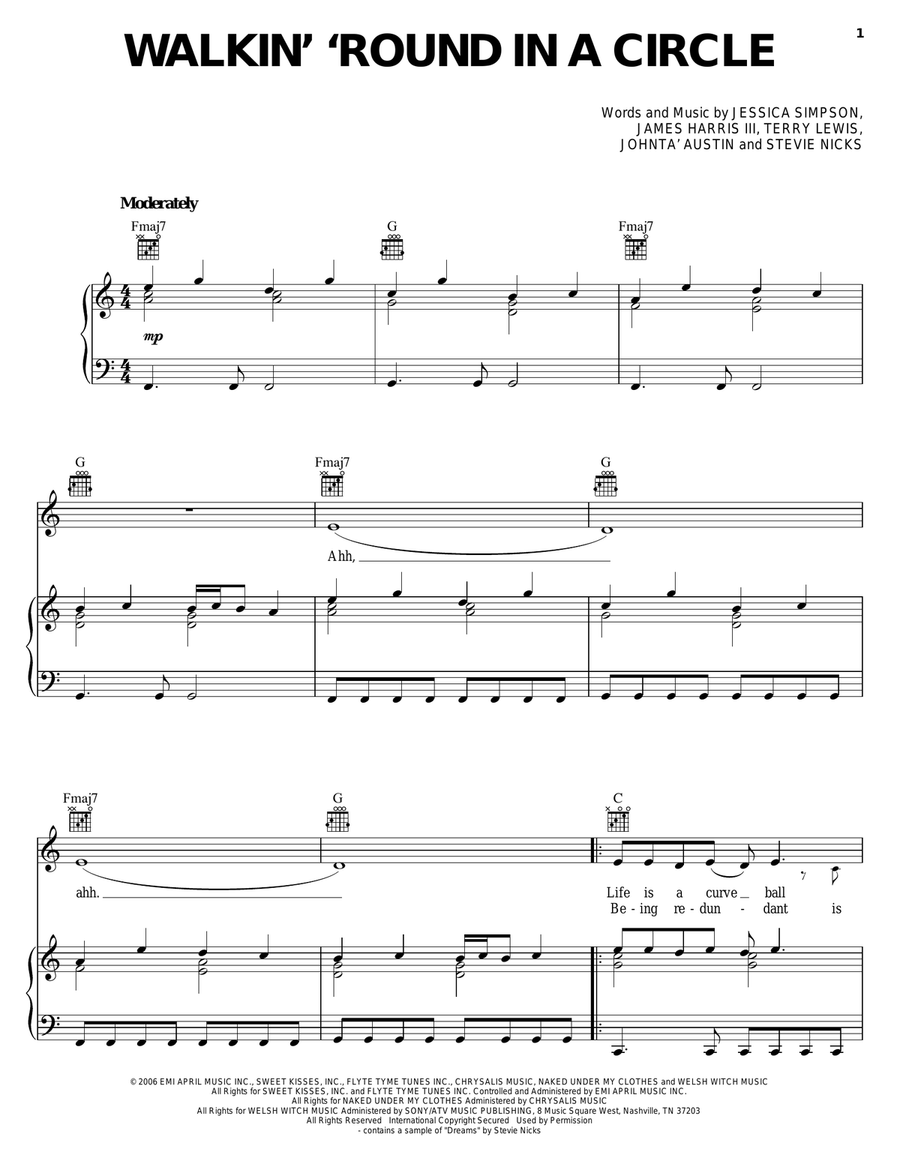 Walkin' 'Round In A Circle Piano, Vocal, Guitar scores gallery preview page 1