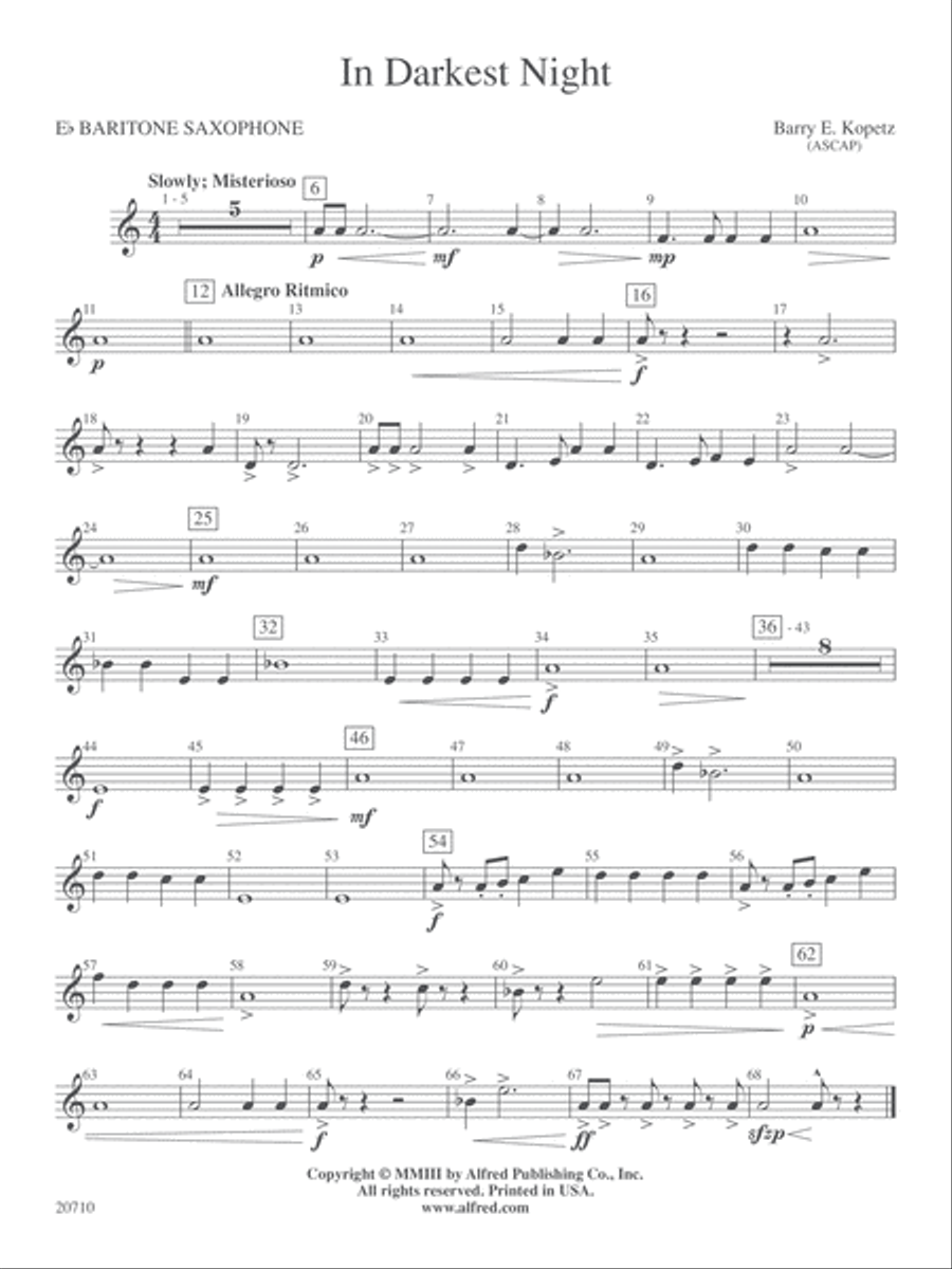 In Darkest Night: E-flat Baritone Saxophone Concert Band scores gallery preview page 1